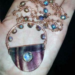 Fluorite Pendant on 30" Copper Beaded Chain